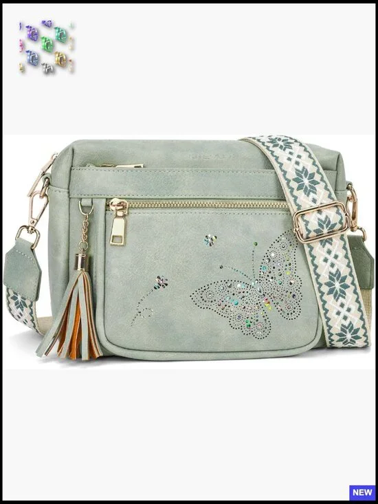 Trendy Leather Crossbody Purse Shoulder Handbag Butterfly Design Chic - Picture 1 of 7